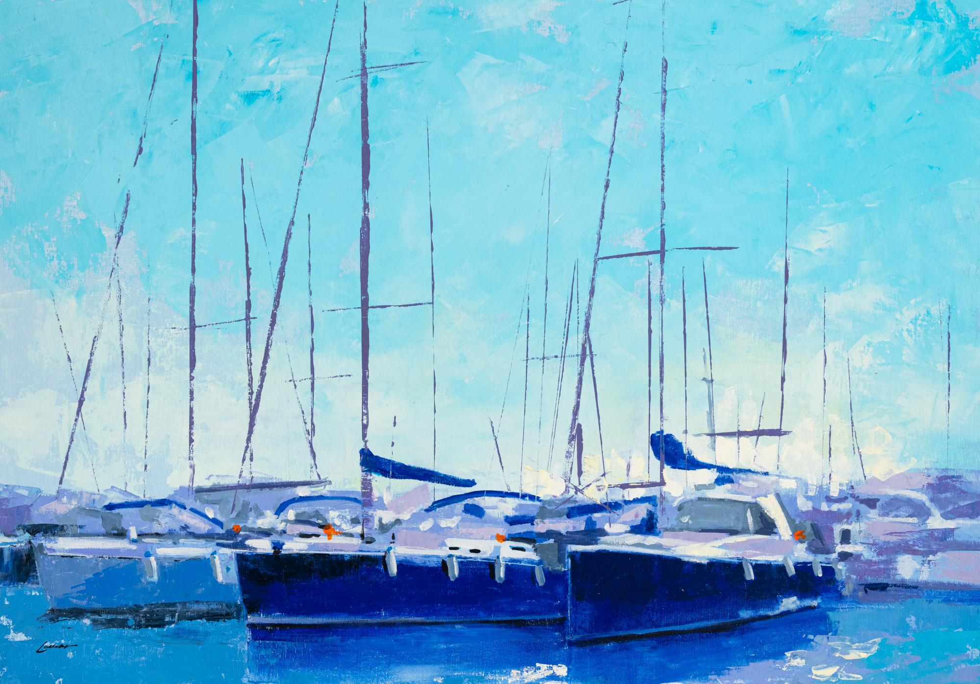 Manuel Lomar (Spanish, b.1963)Sailboats at the Marina