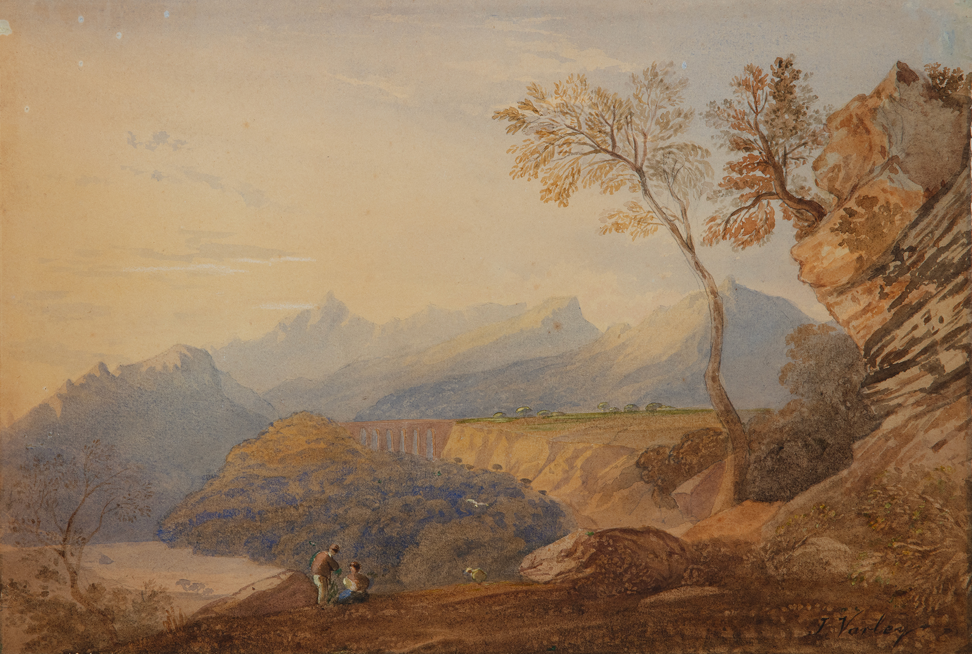 John Varley The Elder (British, 1778-1842)Figures in an Italianate Landscape
